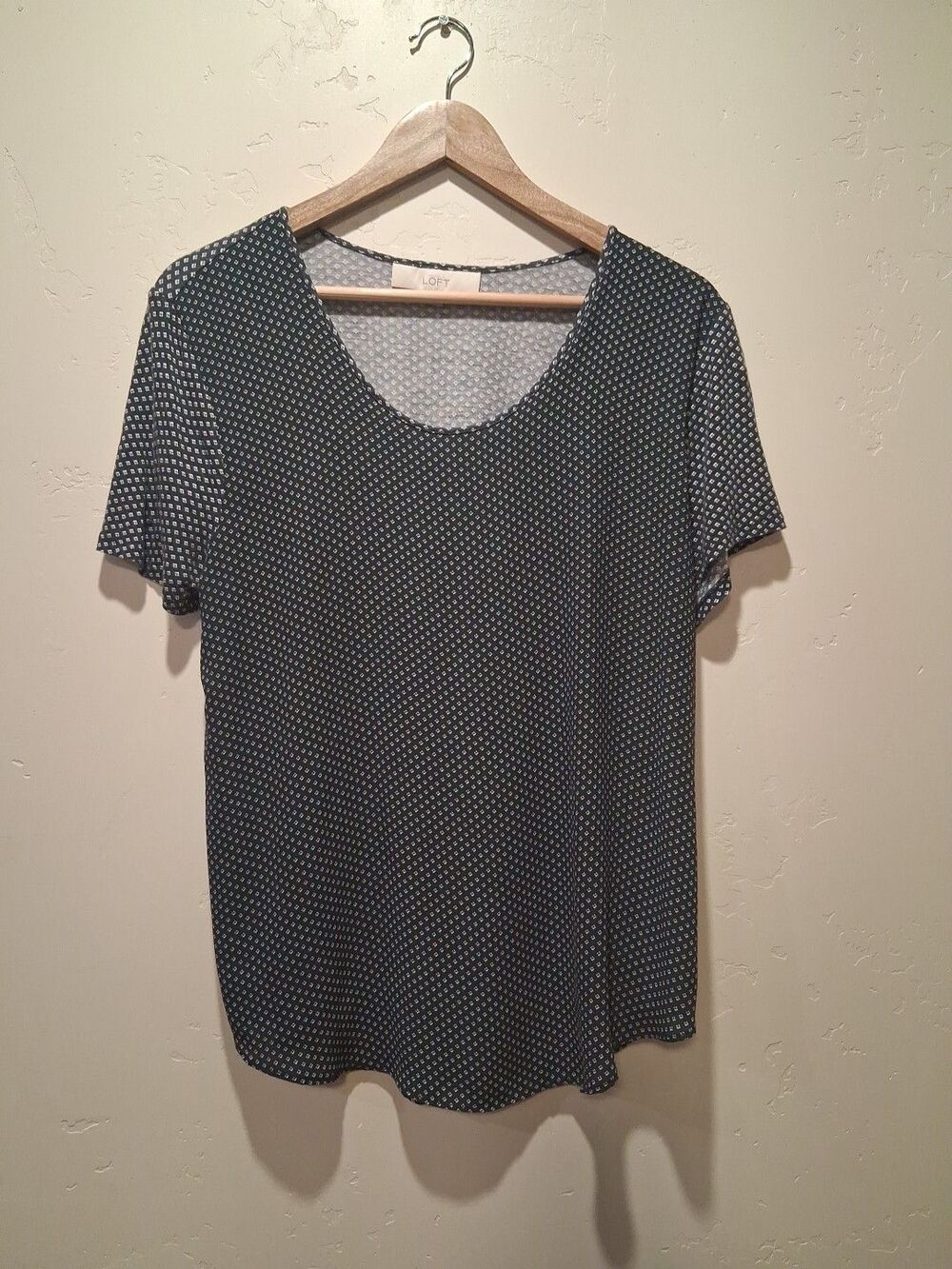 LOFT Wmns L Navy Blue Mixed-Media Short Sleeve Top Career Minimalist Coast READ